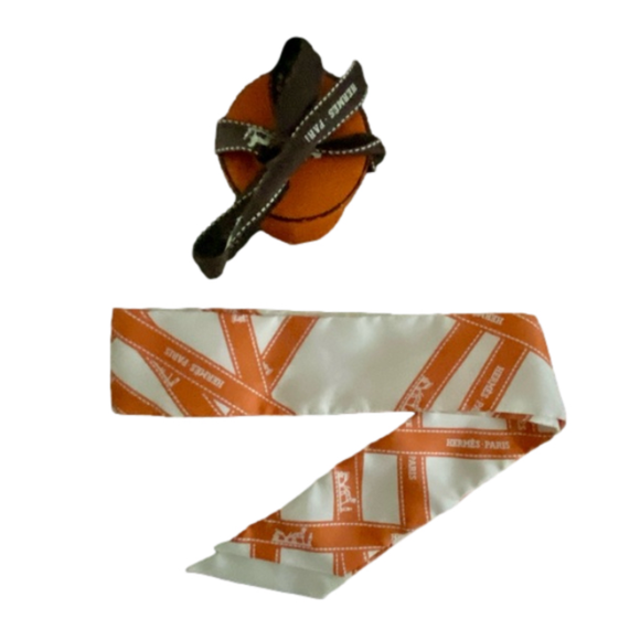 Hermes Accessories - Hermes Silk Twilly Scarf Bolduc Orange and White